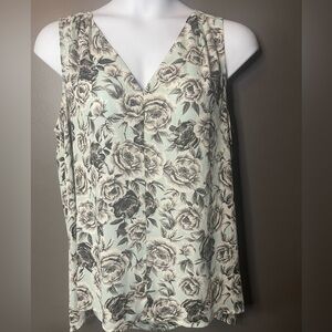 Torrid Floral V-Neck Tank Top - Black and Pale Green